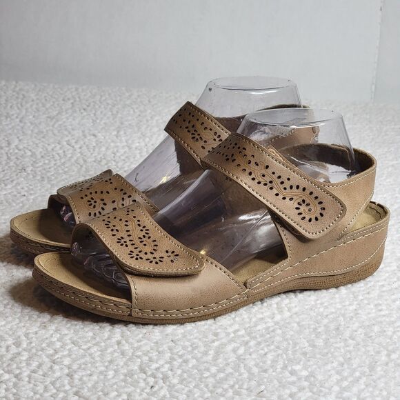 Flexus Revi Sandals Tan Women's Size 10 Spring Footwear Hook & Loop Straps EUC - Picture 3 of 10